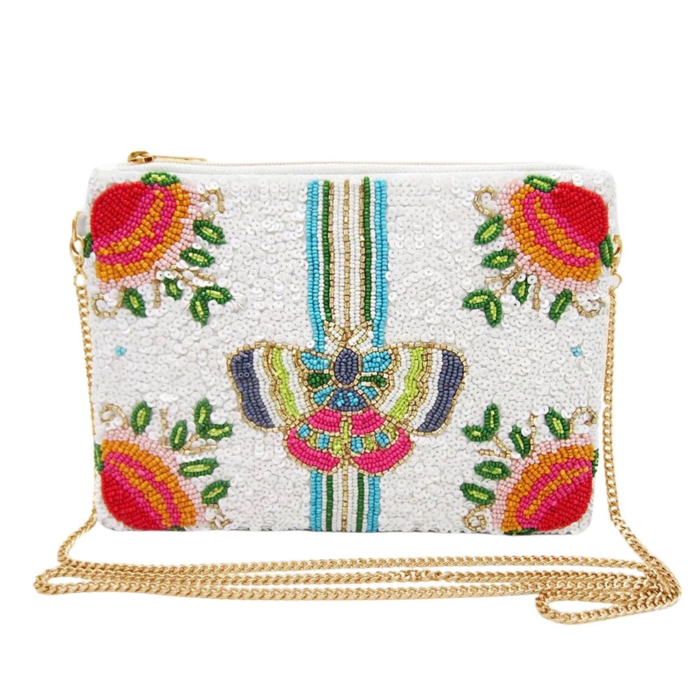 Butterfly and Flower Beaded Clutch